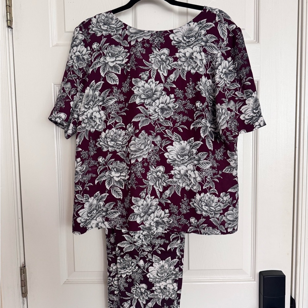 Oasis Maroon and White Floral Outfit